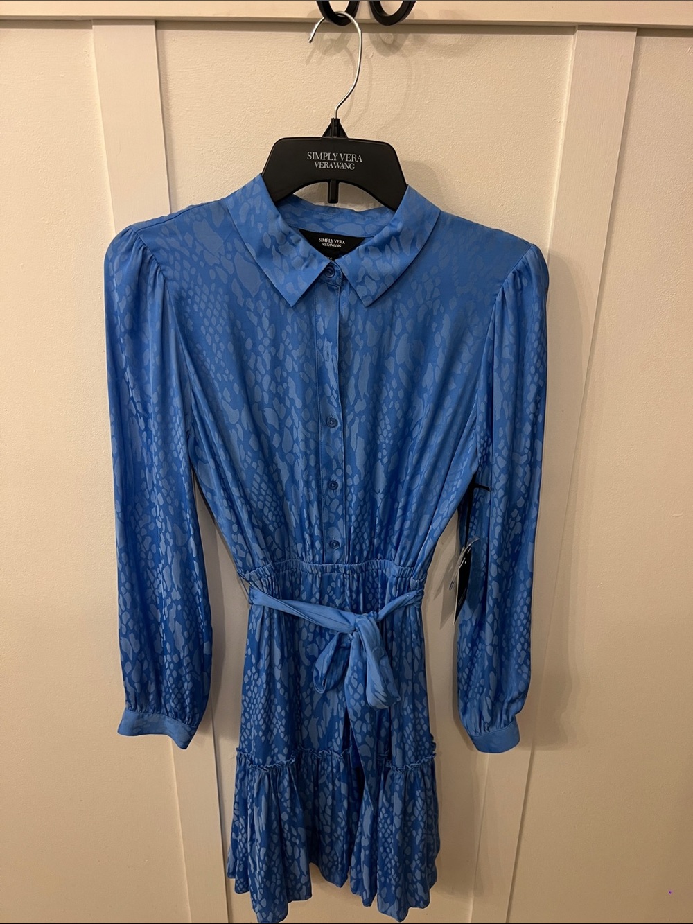 Simply Vera Vera Wang Blue Printed Long-Sleeve Mini Dress